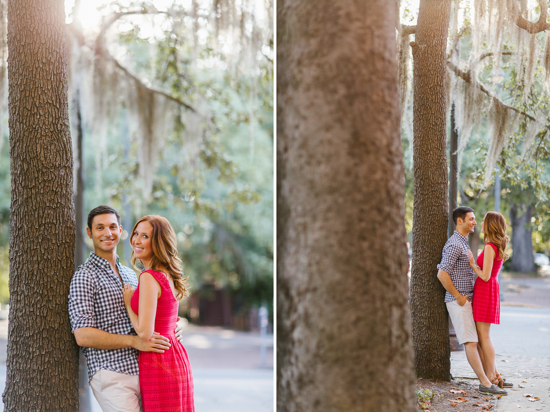 Couple standing with spanish moss
